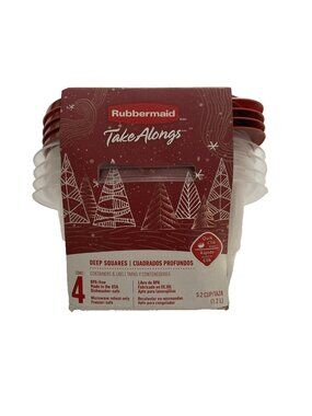 Rubbermaid TakeAlongs Set of 4 Deep Squares Clear with Terracotta Lid 5.2 Cups
